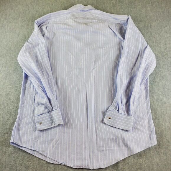 Neiman Marcus Shirt Mens Sz 17 34/35 Blue Striped 100% Cotton Dress Button Up - Picture 8 of 9